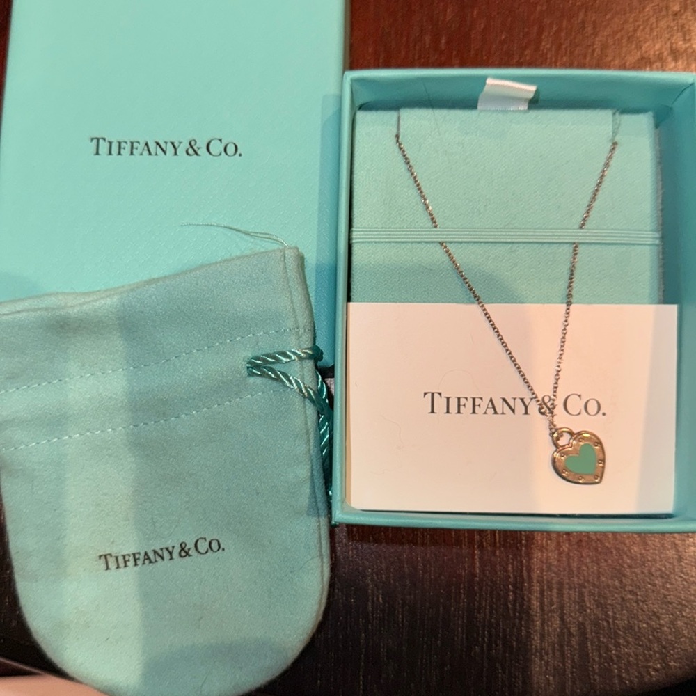 Tiffany & Co. Silver Heart Necklace with Green Accent